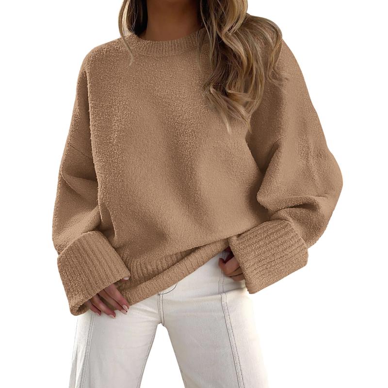 PrettyGarden Women Fall Oversized Sweaters Casual Crew Neck Pullover Long Sleeve Fuzzy Chunky Knit Tops Blouse Soft