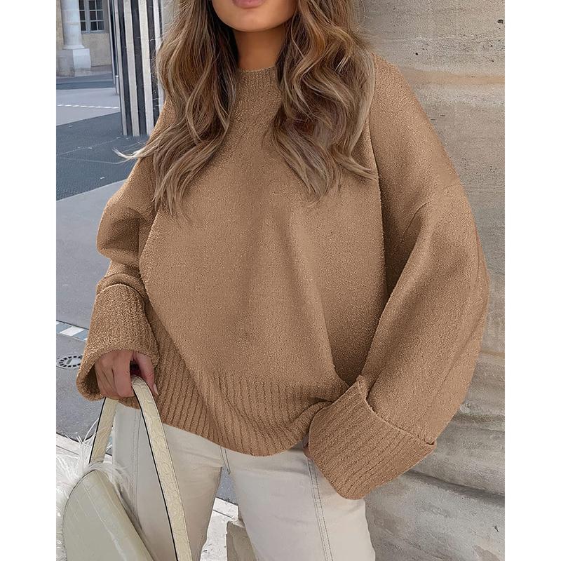 PrettyGarden Women Fall Oversized Sweaters Casual Crew Neck Pullover Long Sleeve Fuzzy Chunky Knit Tops Blouse Soft