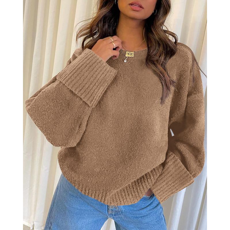 PrettyGarden Women Fall Oversized Sweaters Casual Crew Neck Pullover Long Sleeve Fuzzy Chunky Knit Tops Blouse Soft