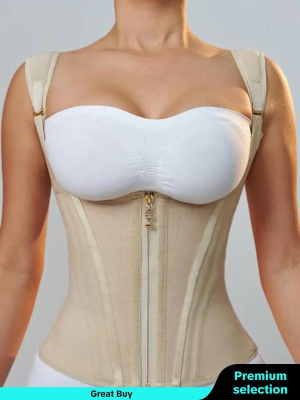 Women's Adjustable Hook & Eye Closure Zipper Front Shapewear Top, Comfort Open Bust Tummy Control Corset, Compression Waist Shaper,  Waist Trainer Women, Ladies Shapewear for All Seasons Sexy