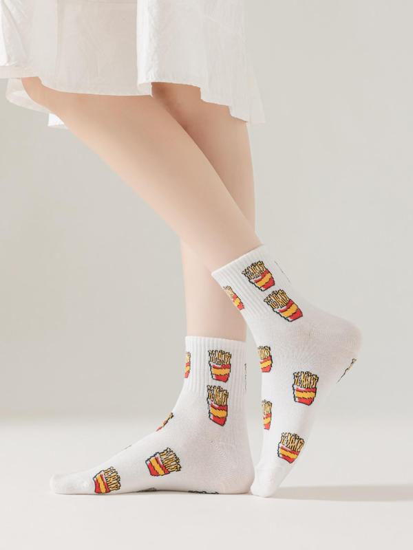 Women's 5 Pairs Cartoon Food Print Crew Socks, Casual Moisture Wicking Socks, Soft Comfy Breathable Socks, Cute Socks for Women Girls