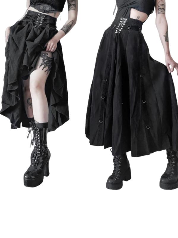 Women's Gothic Style Lace Up High Low Hem Skirt, Street Fashion A Line Skirt for Daily Wear, Ladies Summer Clothes