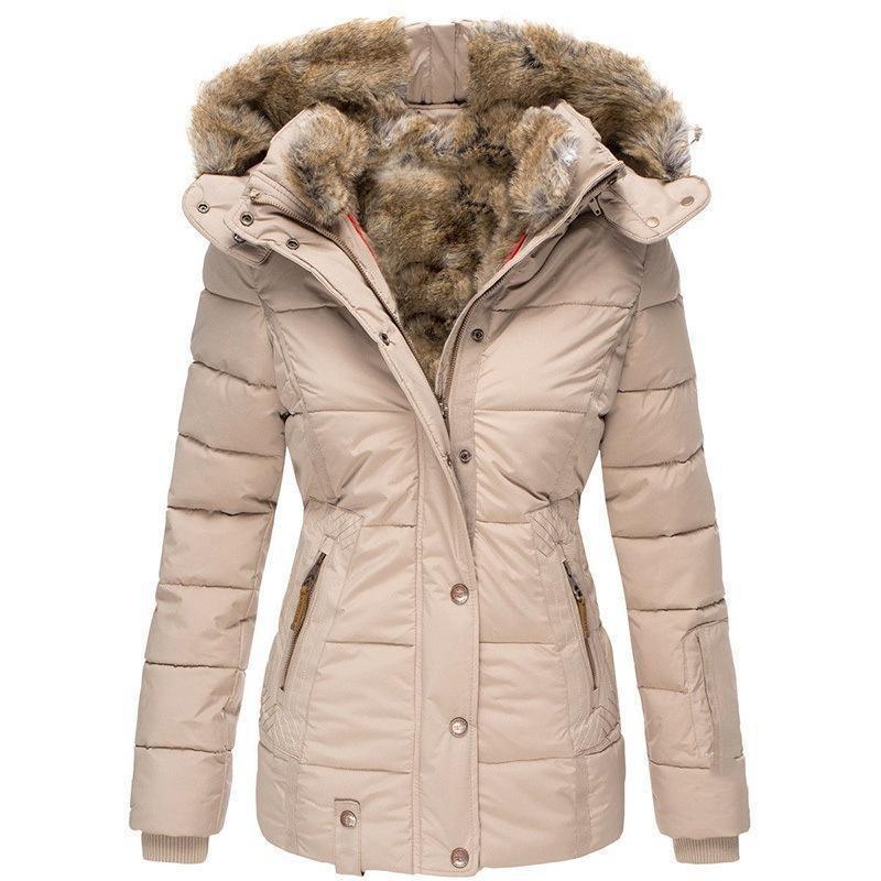 Womens Down Coats WinterZipper Hooded Faux Fur Inside ParkaDown Jackets