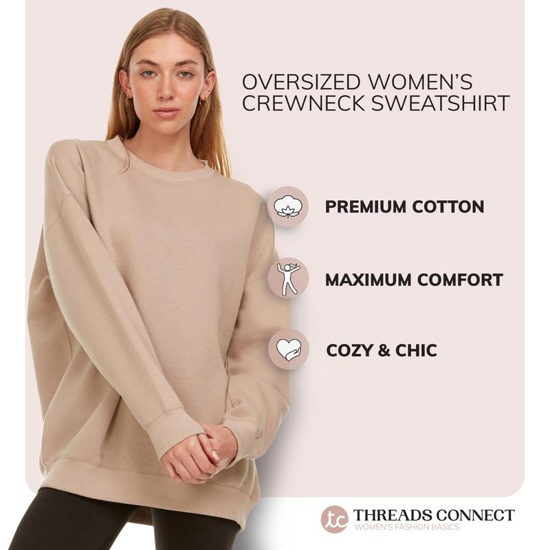 Threads Connect Oversized Sweatshirt for Women – Crewneck Fleece Pullover Soft Trendy Sweatshirt