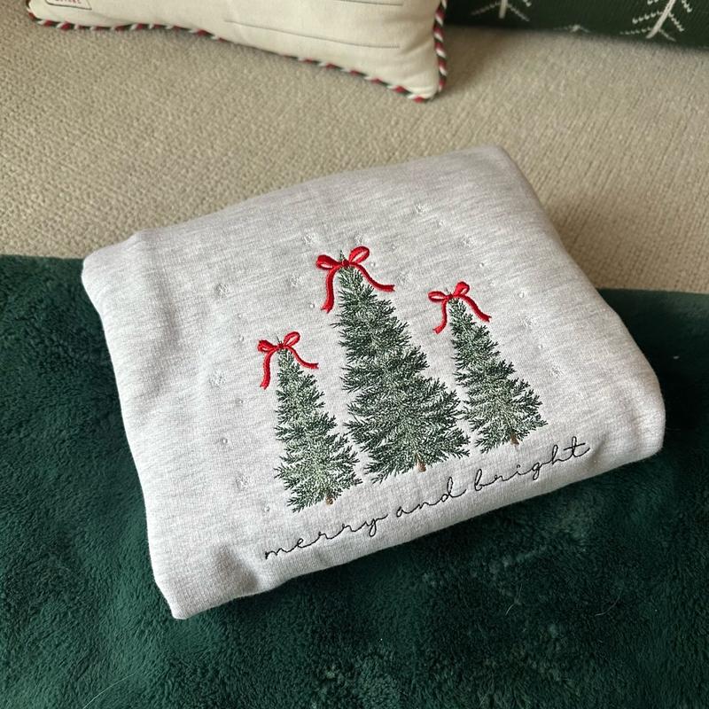 Merry & Bright Christmas Tree Embroidered Sweatshirt