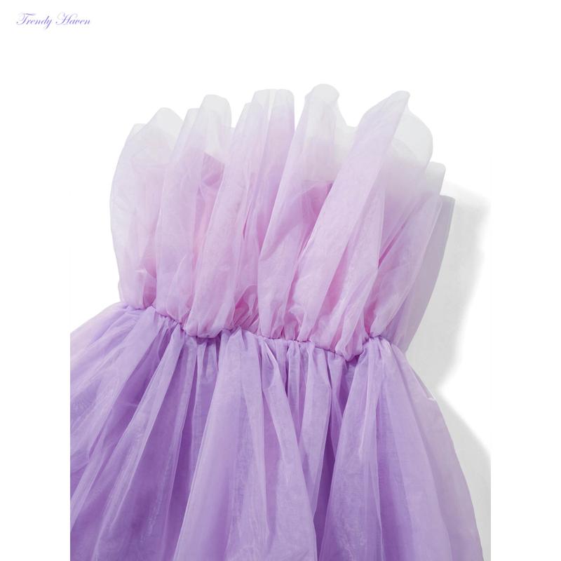 Women´s High Low Tulle Dress, Strapless Solid Color Tiered Cocktail Party Dress Prom Gown Elegant Fabric Formal Womenswear