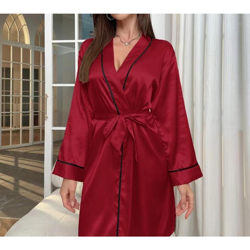 Household Women's Pajamas Women's Emulation Silk Nightgown V-neck Bathrobe Homewear