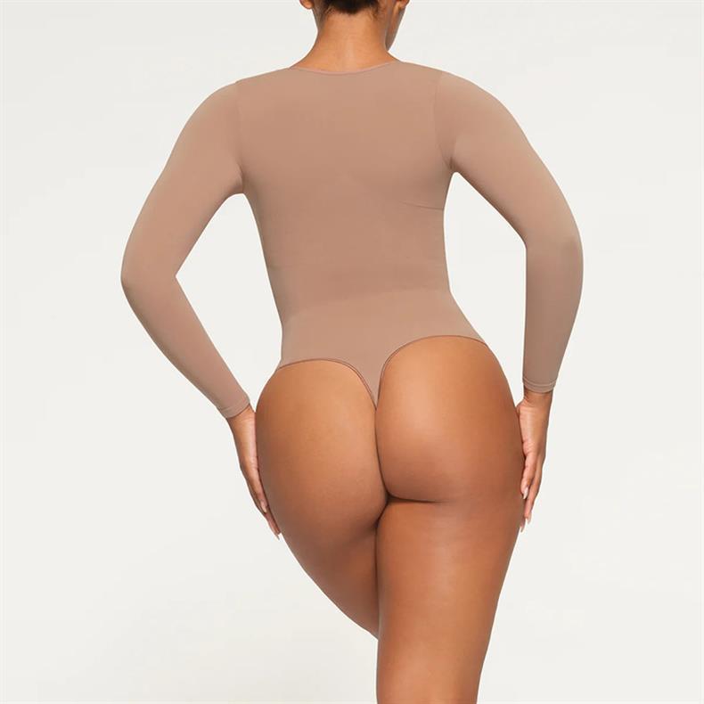 Women's Seamless Sculpt Long Sleeve Thong Comfortable Bodysuit for Tops and Underwear Lady Comfort Basic