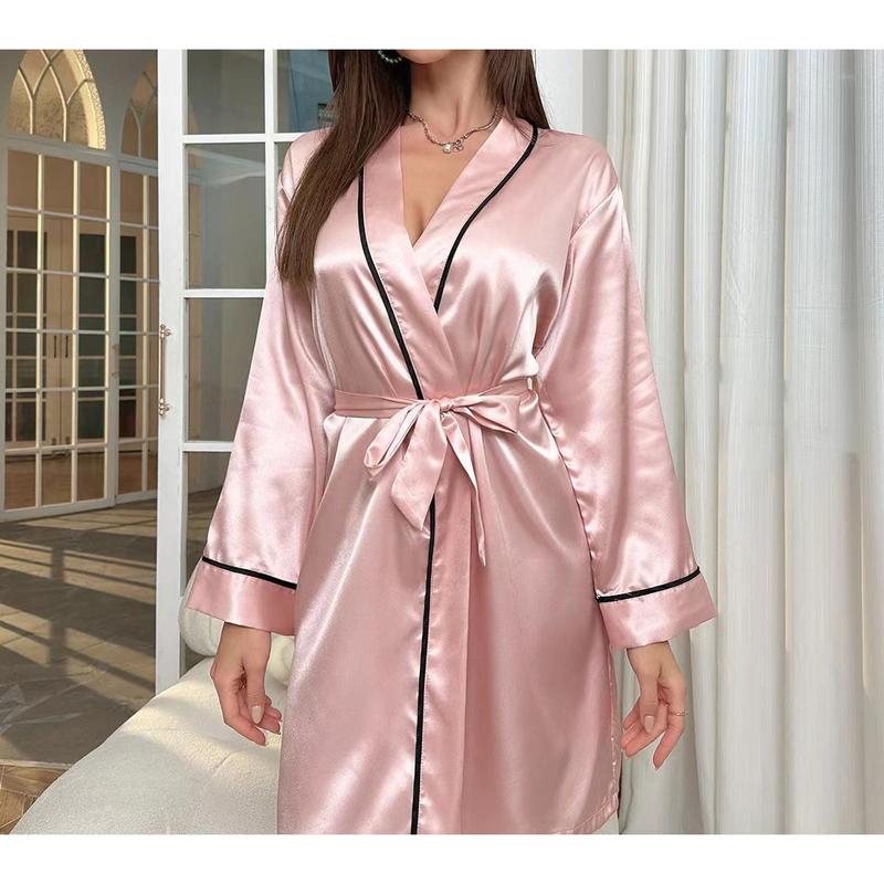 Household Women's Pajamas Women's Emulation Silk Nightgown V-neck Bathrobe Homewear