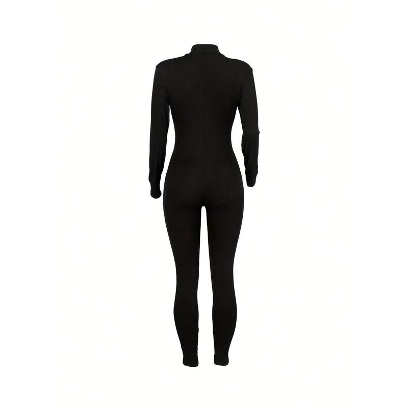 Ladies' Long Sleeve Elastic Unitards For Summer bodycon bodysuit womenswear collar solid long Women's Sexy