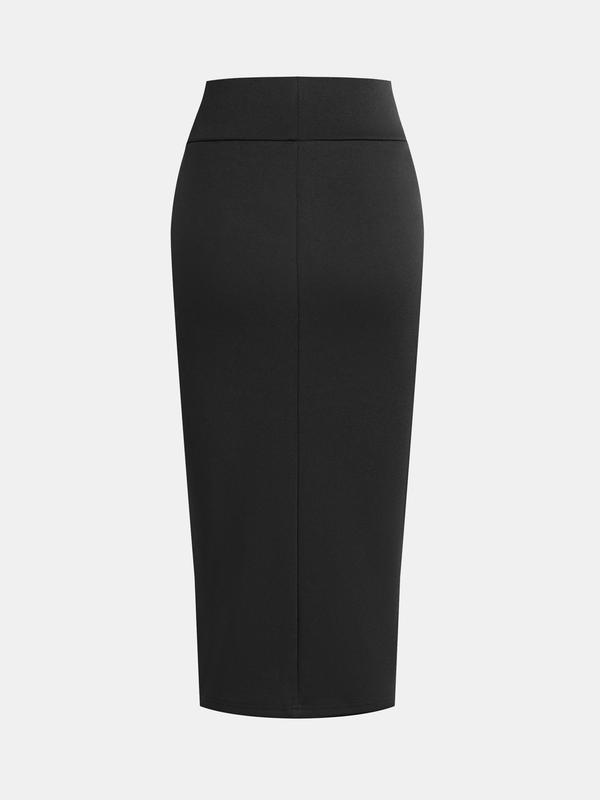 YOZY Women's Solid Split Hem Bodycon Skirt, Fashion Casual High Waist Midi Skirt for Daily Outdoor Wear, Ladies Bottoms for All Seasons