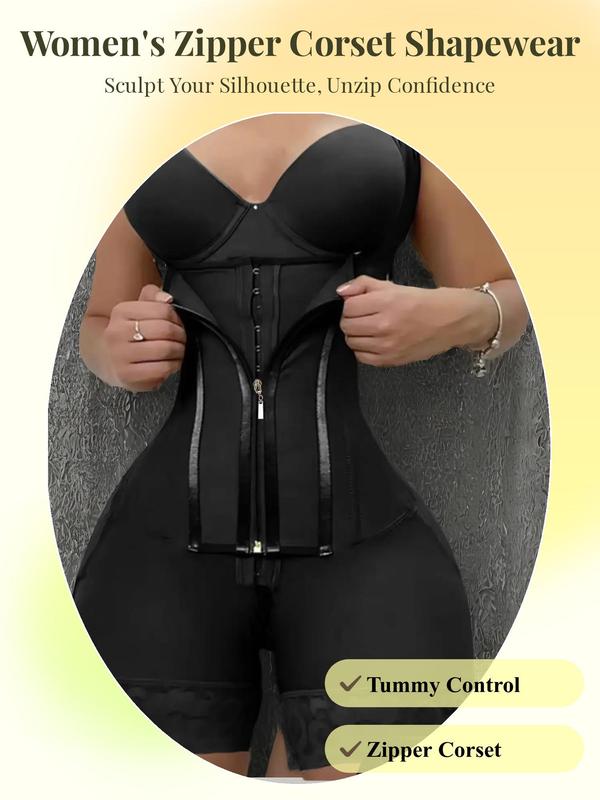 Women's Solid Color Zipper Corset Shapewear Top, Tummy Control Shaper, Waist Trainer Women, Women's Sexy Shapewear for Daily Wear, Matt Waist Trainers