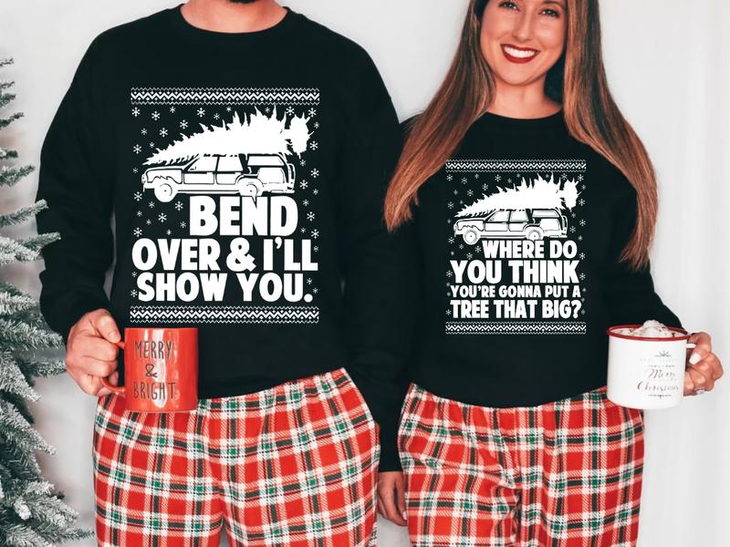 Bend Over and I'll Show You Christmas Couple Matching T-Shirt, Griswold Family Shirt, Cute Christmas Tree T-Shirt, Christmas Vacation Shirt