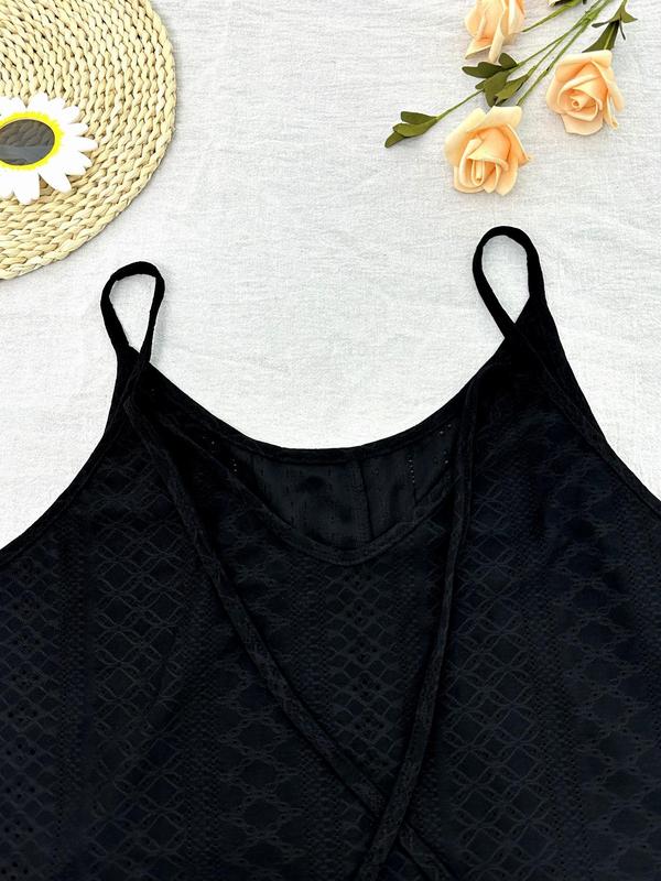  Eyelet Embroidery Tie Back Cami Top, Casual Spaghetti Strap Top for Summer, Women's Clothing for Daily Wear