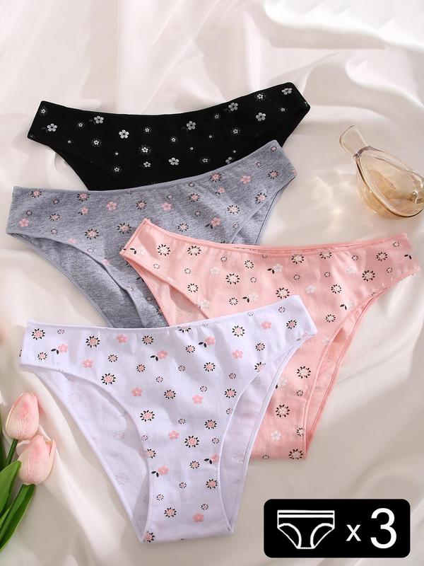 Women's 4pcs Ditsy Floral Print Panty, Soft Comfy Breathable Underwear for Daily Wear, Women's Knickers for All Seasons