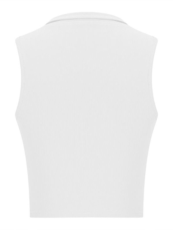 Women's Zipper Collar Crop Tank Top, Minimalist Sleeveless Cropped Top, Lady's Short Vneck Top for Daily Wear, Crop Tops, Comfort Womenswear, Fall Outfits, Fallfreshness