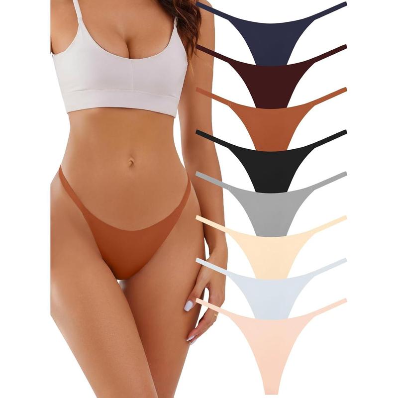 Seamless G-string Thongs for Women - No Show Thong Underwear Stretch Breathable Low Rise Panties 8 Pack