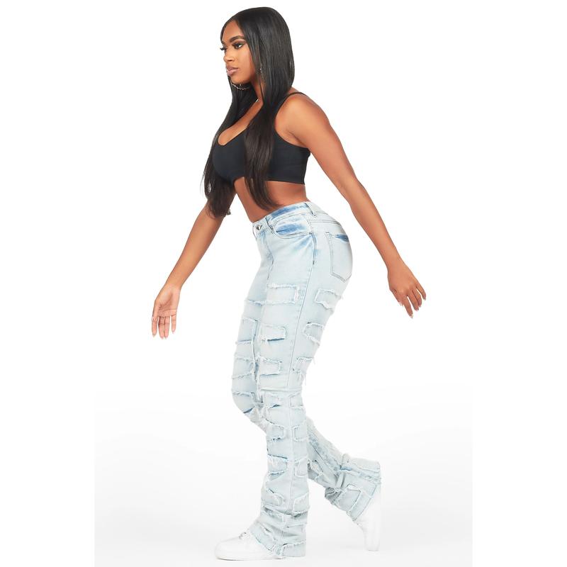 Zariyah Light Wash Stacked Flare Jean