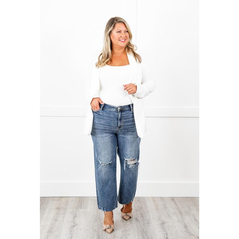 Judy Blue About Last Night Light Wash Destroyed Wide Leg Cropped Jeans