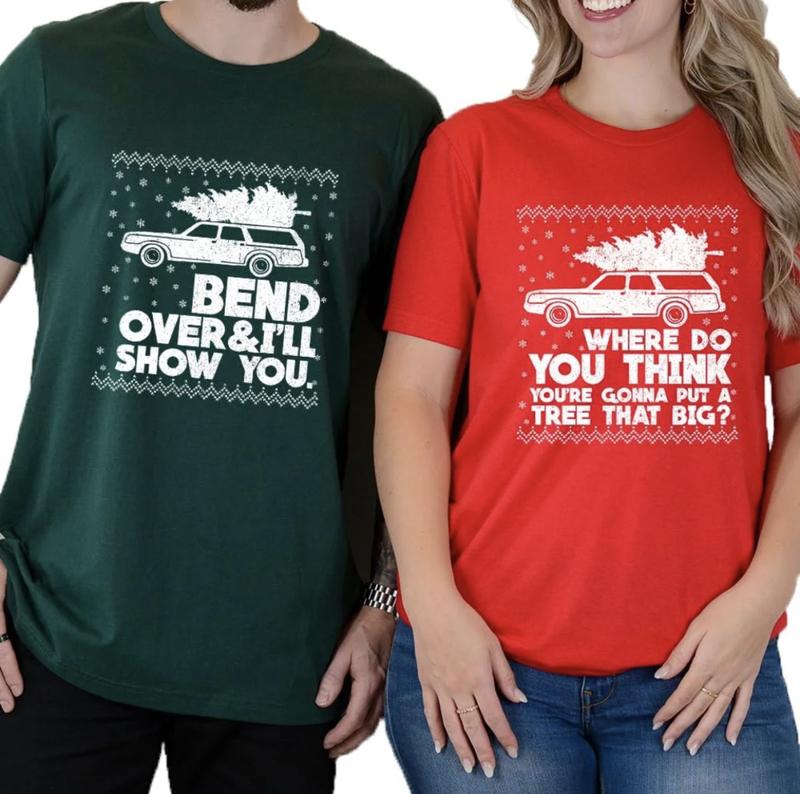 Bend Over and I'll Show You Christmas Couple Matching T-Shirt, Griswold Family Shirt, Cute Christmas Tree T-Shirt, Christmas Vacation Shirt