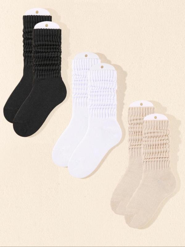 Women's Minimalist Solid Textured Crew Socks, Cozy Warm Ruched Scrunch Socks for Fall & Winter, Women's Baggy Socks for Daily Wear, Sports Socks Multipack, Stacked Socks