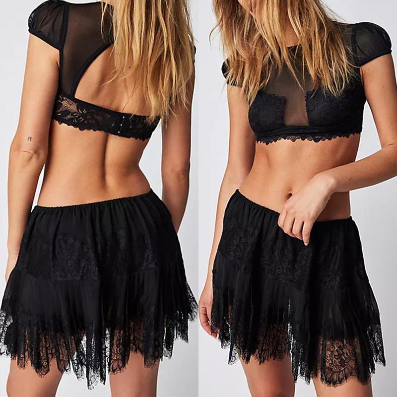 Women Y2k Lace Mini Skirt Low Rise Pleated Ruffle Half Slip Skirt Layered Flowy Short Skirt Streetwear