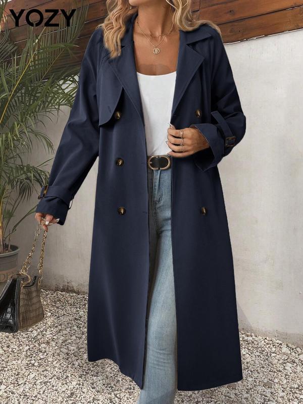 YOZY Christmas Deals, [3 colors, size 8-18] Button Belted Trench Coat  Casual Solid Lapel Collar Long Sleeve Coat, 2024 Women's Daily Wear for Fall & Winter, [S-XXL], Christmas 2024 Trend, Fall & Winter Clothes