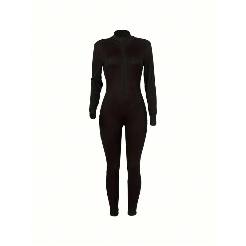 Ladies' Long Sleeve Elastic Unitards For Summer bodycon bodysuit womenswear collar solid long Women's Sexy