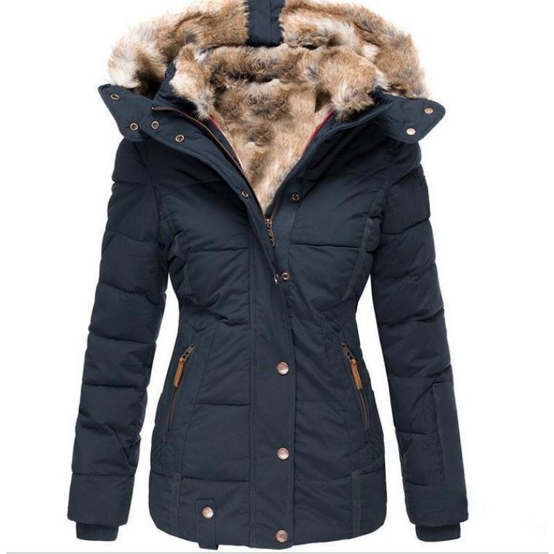 Womens Down Coats WinterZipper Hooded Faux Fur Inside ParkaDown Jackets