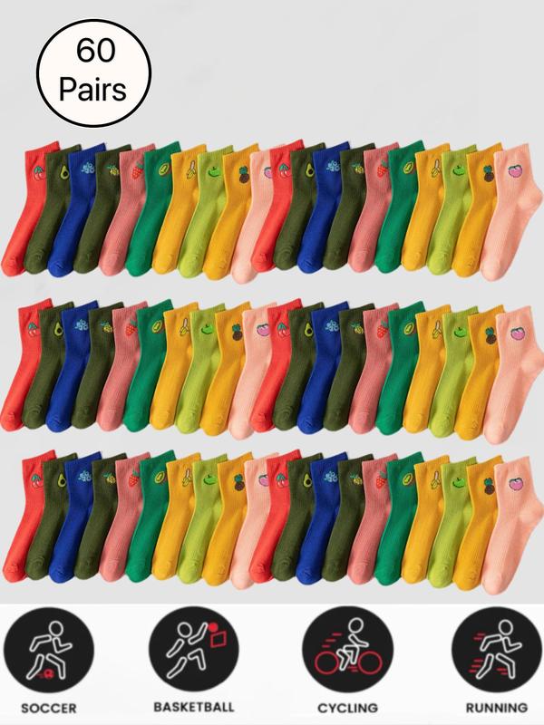 Women's Cute Fruit Print Crew Socks, Soft Comfy Breathable Mid Tube Socks for Women, Multipack Knit Socks, Women's Socks & Hosiery