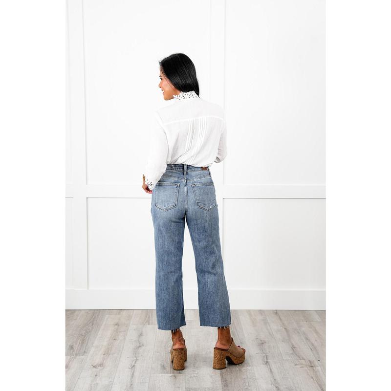 Judy Blue About Last Night Light Wash Destroyed Wide Leg Cropped Jeans