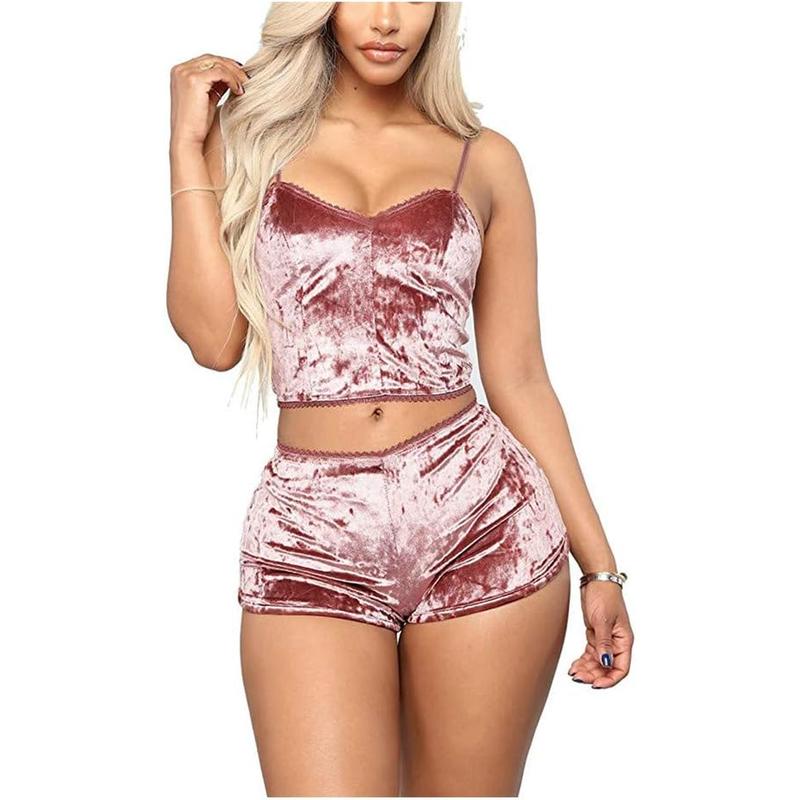 Velvet 2-Piece Pajama Set - Crop Cami & Butt Shorts AWIBMK AWIBMK