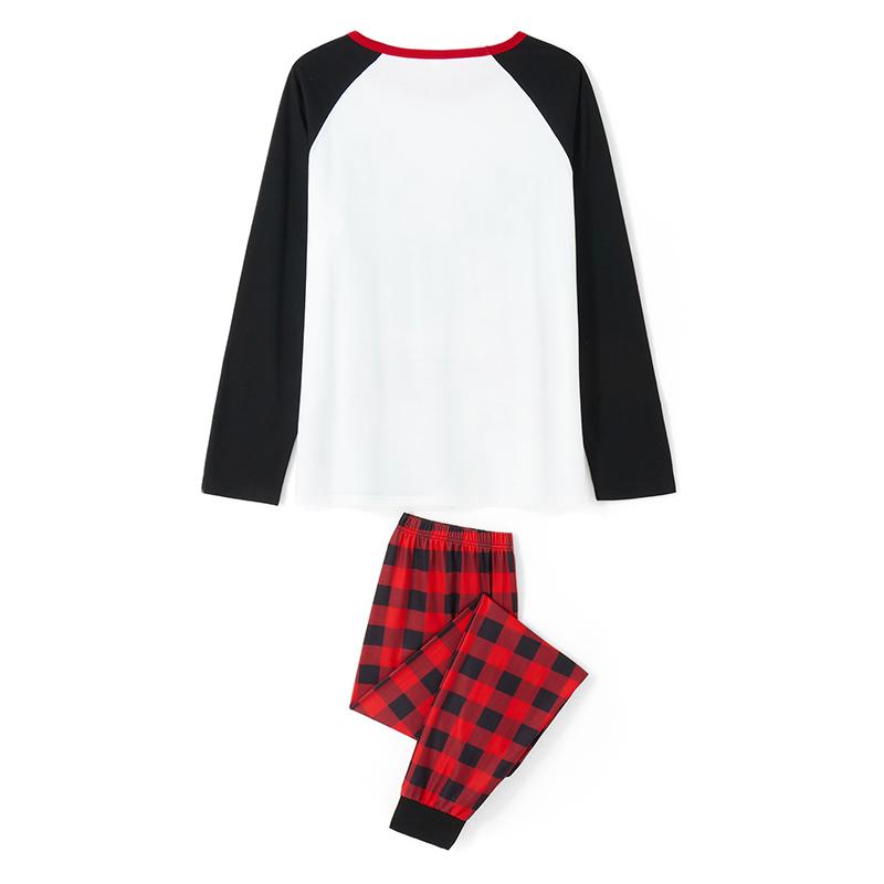 Christmas Pajamas for Family, Long Sleeve Elk Letter Print T-Shirt + Plaid Pants Set