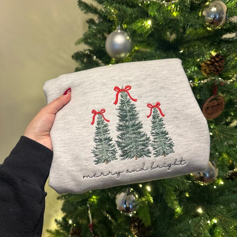 Merry & Bright Christmas Tree Embroidered Sweatshirt