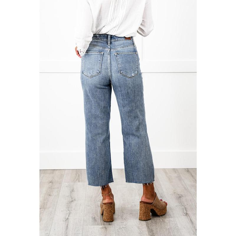 Judy Blue About Last Night Light Wash Destroyed Wide Leg Cropped Jeans