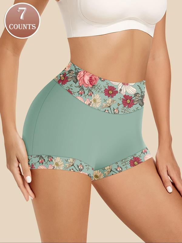 Women's All Over Floral Print High Waist Panty, Tummy Control Butt Lifting Underwear, Casual Comfy Breathable Knicker for Daily Wear, Ladies Underwear for All Seasons