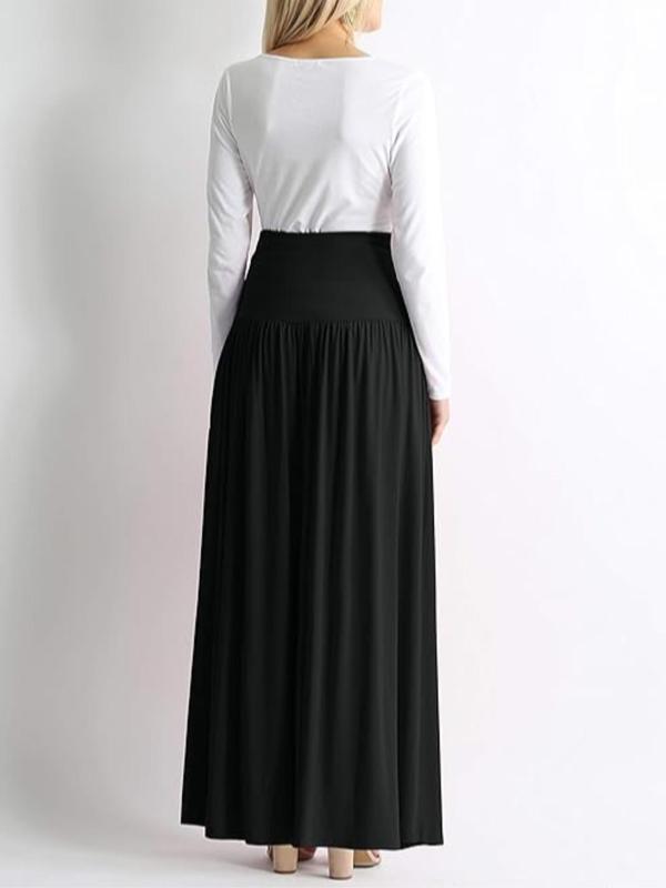 Women's Plain Ruched High Waist A Line Skirt, Elegant Fashion Casual Long Skirt for Daily Outdoor Wear, Ladies Bottoms for All Seasons