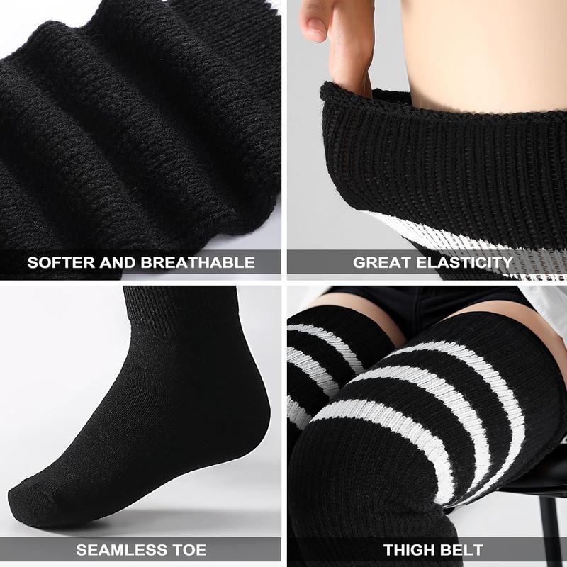 Plus Size Womens Thigh High Socks for Thick Thighs, Striped Over  Knit Leg Warmers, Extra Long High Stockings