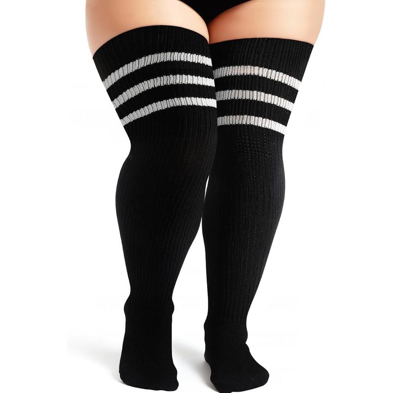 Plus Size Womens Thigh High Socks for Thick Thighs, Striped Over  Knit Leg Warmers, Extra Long High Stockings