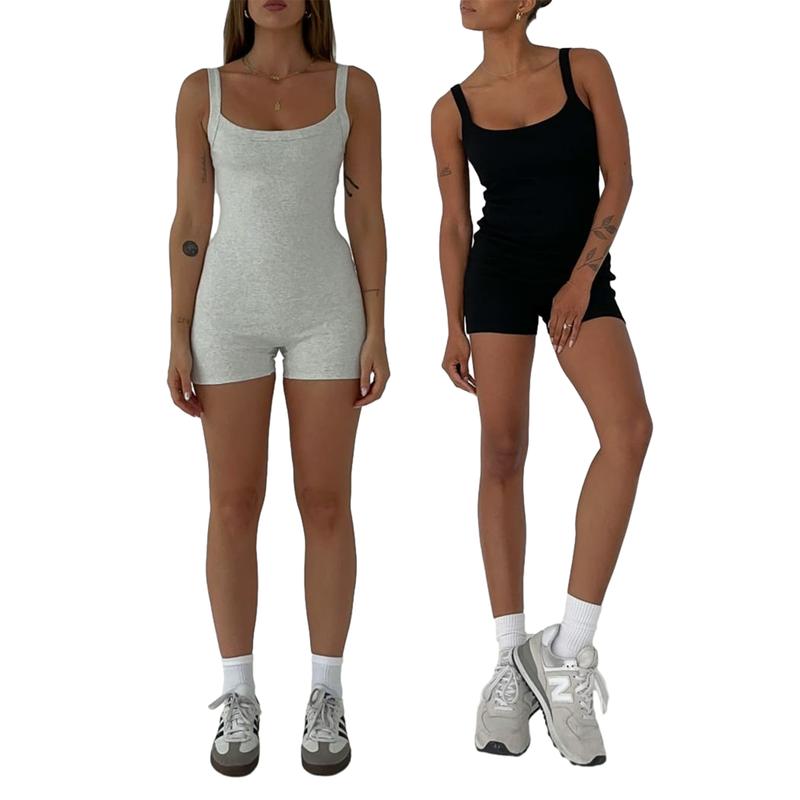 Summer Casual Rib Knitted Playsuit Women Sleeveless Skinny Romper O Neck Short Jumpsuit Wrap Bodycon Female Playsuit Overalls