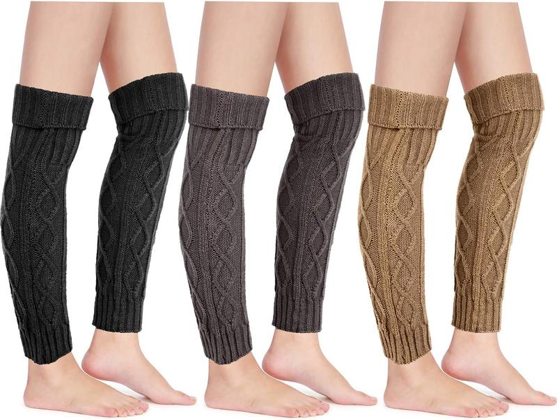 3 Pairs Knit Leg Warmer  Footless Sock Winter High Leg Warmer for Women