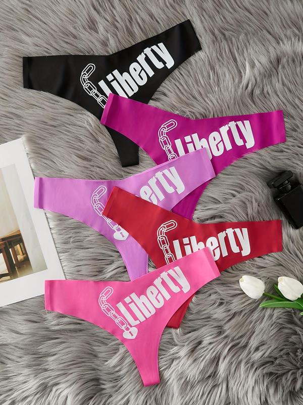 LGBTQ+ Women's 5pcs Letter Graphic Print Drop Waist Thongs, Sexy Casual Soft Comfy Breathable Seamless Panty for Daily Wear, Ladies Sexy Underwear for All Seasons