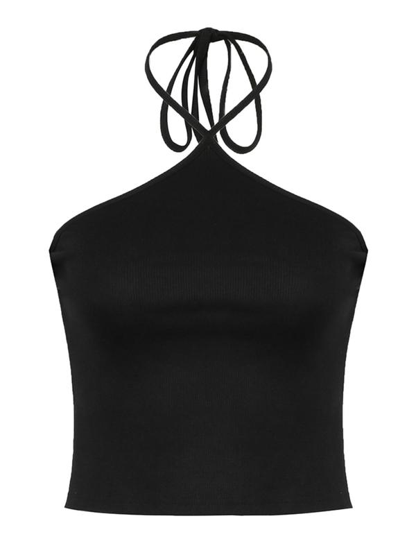 Women's Solid Color Halter Neck Split Hem Tank Top, Casual Fashion Tie Back Sleeveless Top for Daily Outdoor Wear, Women Clothing for All Seasons