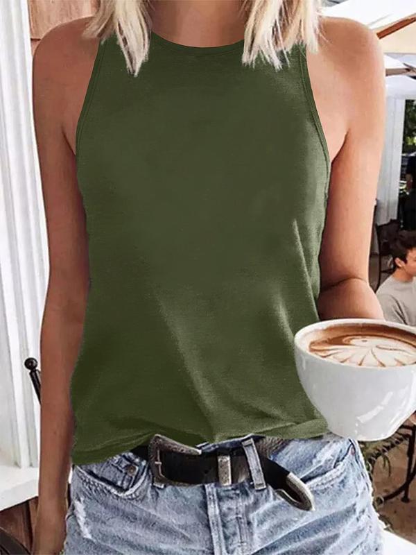 Women's Plain Basic Round Neck Tank Top, Casual Sleeveless Top for Summer, Ladies Clothes for Daily Wear