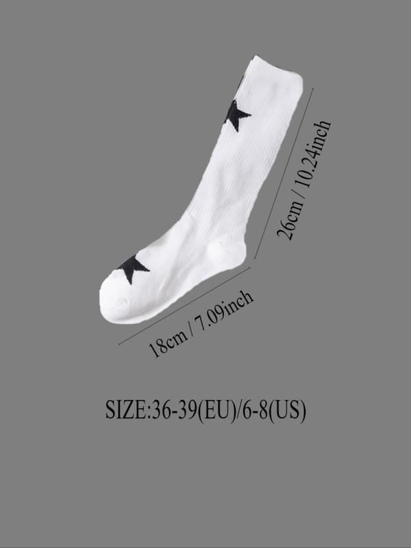 Women's 10 Pairs Star Print Crew Socks, Preppy Style Soft Comfortable Breathable Socks for Daily Wear, Multipack Knit Socks for All Seasons