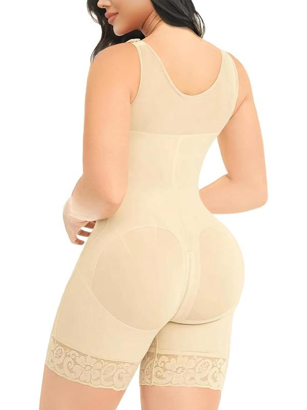 Women's Solid Contrast Lace Zipper Closure Crotch Shapewear Romper, Adjustable Hook & Eye Closure Tummy Control Butt Lifter Tummy Shaper Bodysuit, Ladies Shapewear for All Seasons