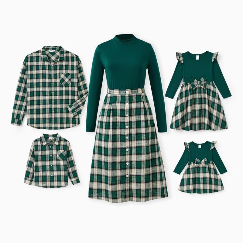 PatPat Patpat Green Plaid Family Matching Outfits Cotton Long Sleeves Co-ord Outfits