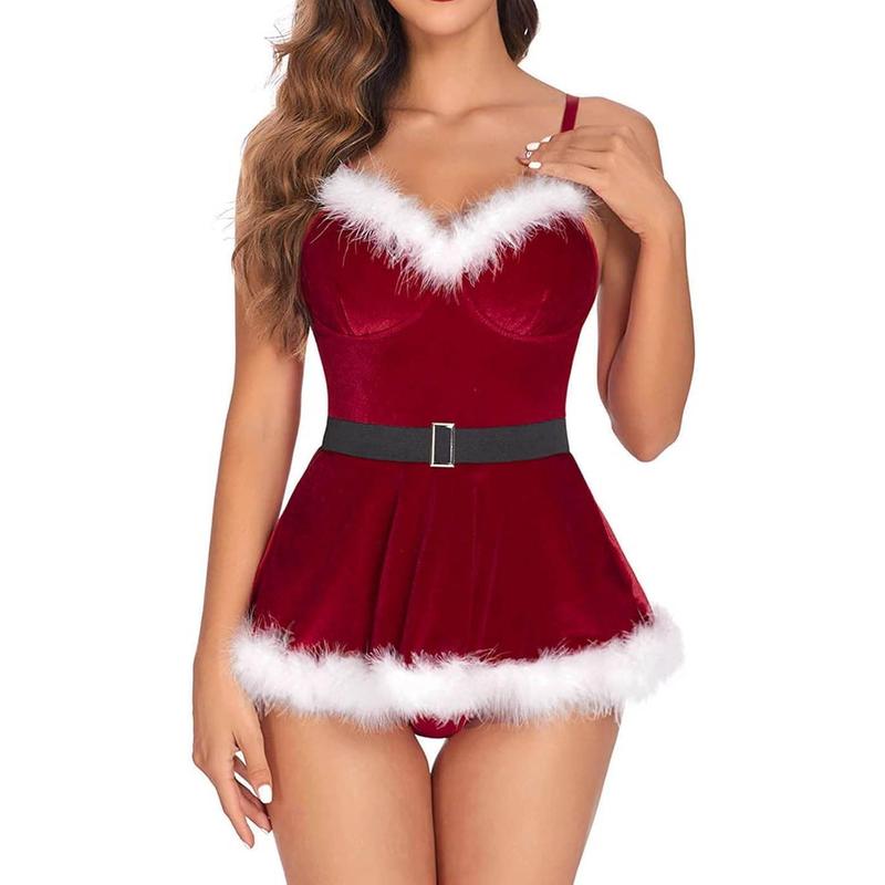 Sexy Christmas Lingerie Set Holiday Outfits Santa Chemise Exotic Nightgowns Mesh See Through Sleepwear Teddy Nightdress