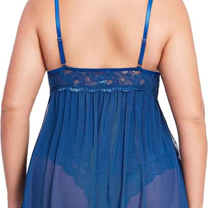 Plus Size Women's Sexy Home One-piece Skirt See-through Underwear Set