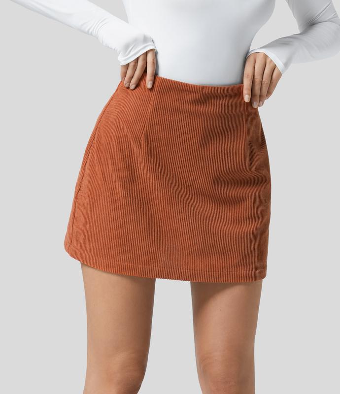 Halara High Waisted Invisible Zipper 2-in-1 Mini A-line Corduroy Casual Skirt